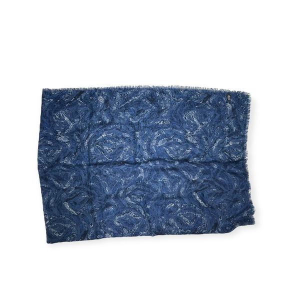 Ashley Ashoff Luxury Cashmere Silk Blend Scarf Blue Zebra Pattern Double Sided - Picture 2 of 9